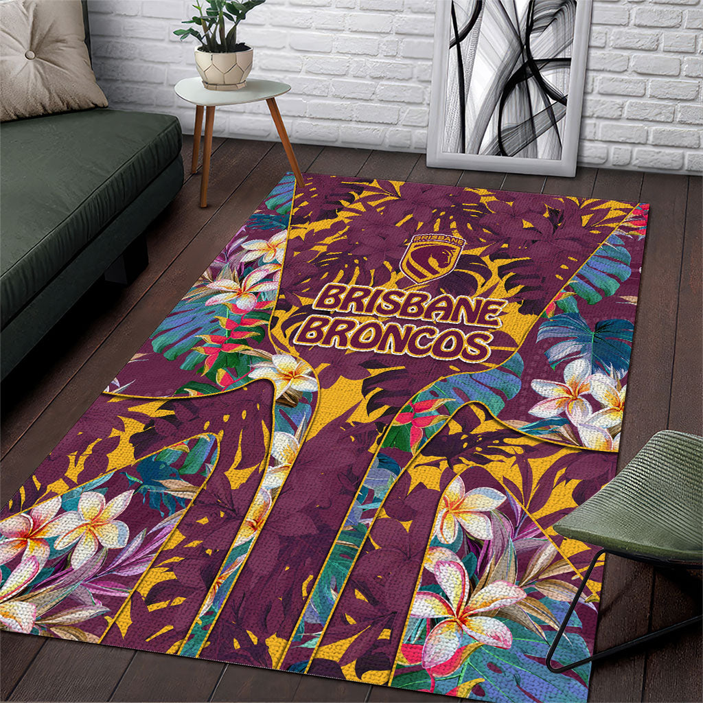 Brisbane Broncos Area Rug Tropical Hibiscus Floral Pattern With Maroon And Yellow Accents