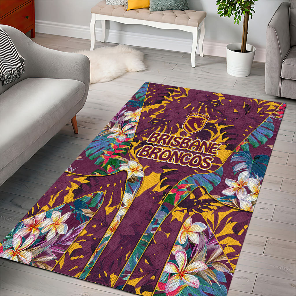 Brisbane Broncos Area Rug Tropical Hibiscus Floral Pattern With Maroon And Yellow Accents
