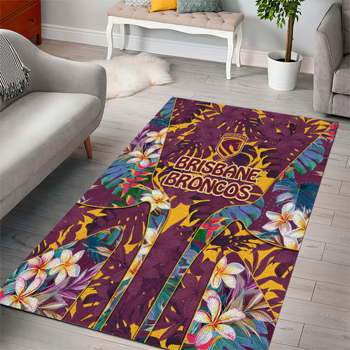 Brisbane Broncos Area Rug Tropical Hibiscus Floral Pattern With Maroon And Yellow Accents