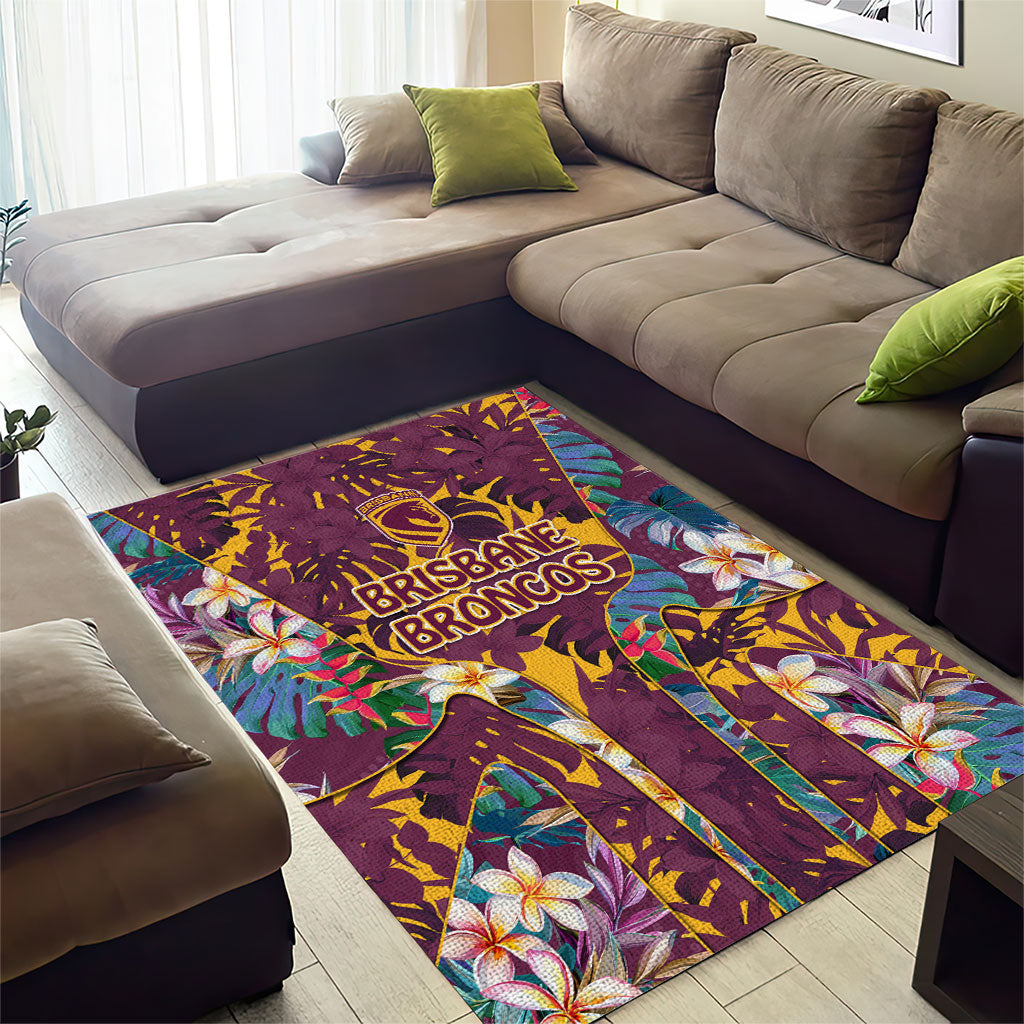 Brisbane Broncos Area Rug Tropical Hibiscus Floral Pattern With Maroon And Yellow Accents