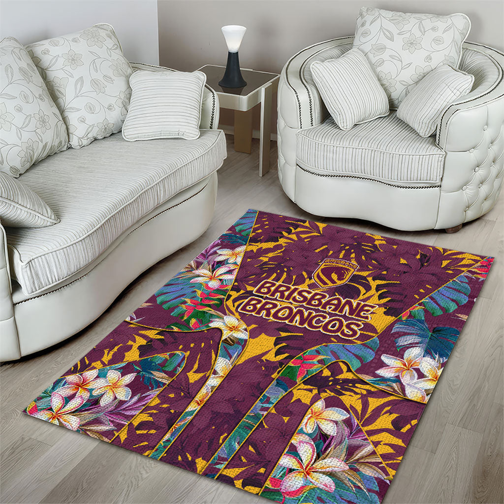 Brisbane Broncos Area Rug Tropical Hibiscus Floral Pattern With Maroon And Yellow Accents