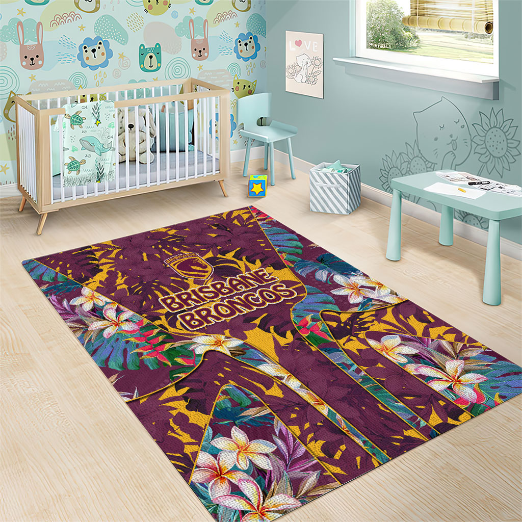 Brisbane Broncos Area Rug Tropical Hibiscus Floral Pattern With Maroon And Yellow Accents