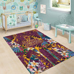 Brisbane Broncos Area Rug Tropical Hibiscus Floral Pattern With Maroon And Yellow Accents