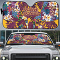 Brisbane Broncos Auto Sun Shade Tropical Hibiscus Floral Pattern With Maroon And Yellow Accents