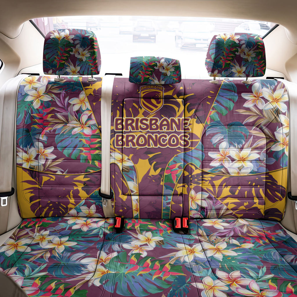 Brisbane Broncos Back Car Seat Cover Tropical Hibiscus Floral Pattern With Maroon And Yellow Accents