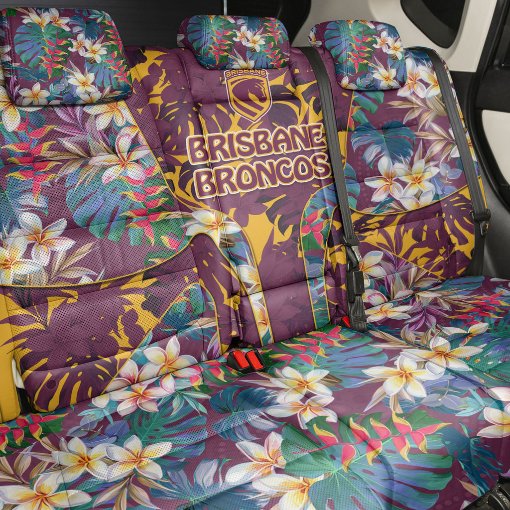 Brisbane Broncos Back Car Seat Cover Tropical Hibiscus Floral Pattern With Maroon And Yellow Accents