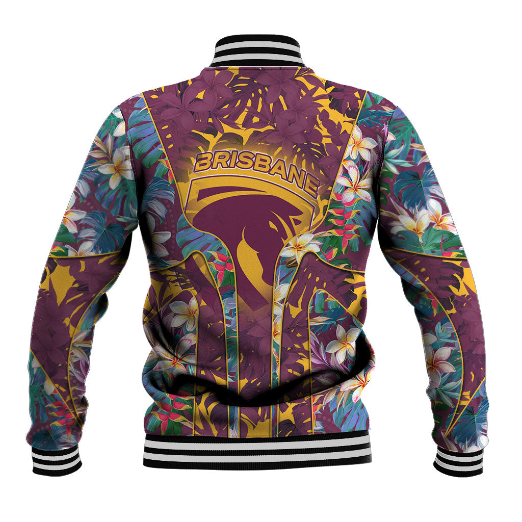 Brisbane Broncos Baseball Jacket Tropical Hibiscus Floral Pattern With Maroon And Yellow Accents