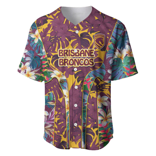 Brisbane Broncos Baseball Jersey Tropical Hibiscus Floral Pattern With Maroon And Yellow Accents