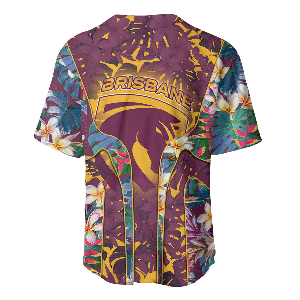 Brisbane Broncos Baseball Jersey Tropical Hibiscus Floral Pattern With Maroon And Yellow Accents