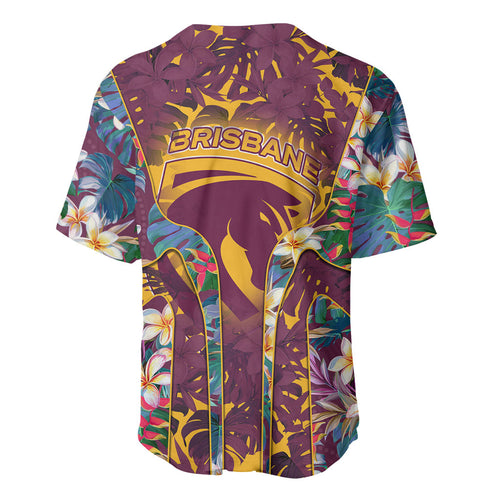 Brisbane Broncos Baseball Jersey Tropical Hibiscus Floral Pattern With Maroon And Yellow Accents