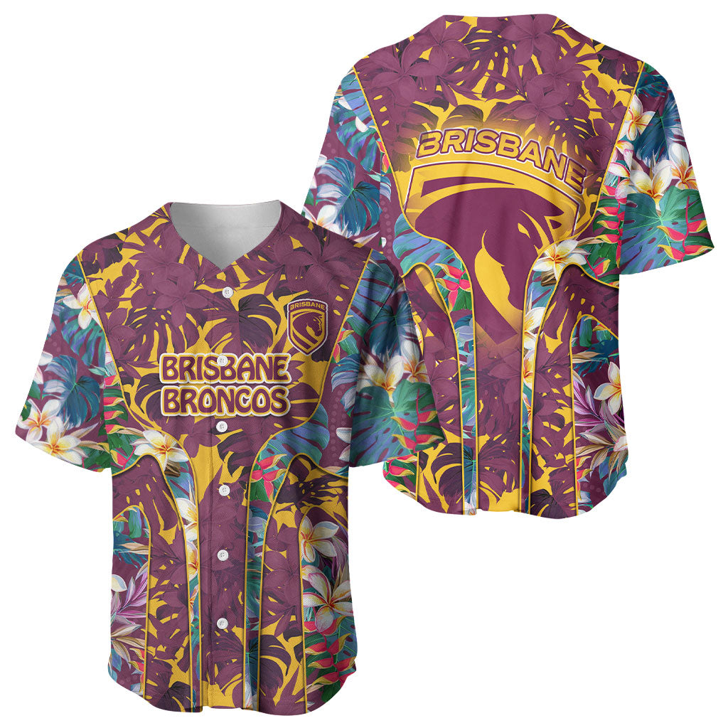 Brisbane Broncos Baseball Jersey Tropical Hibiscus Floral Pattern With Maroon And Yellow Accents