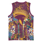 Brisbane Broncos Basketball Jersey Tropical Hibiscus Floral Pattern With Maroon And Yellow Accents