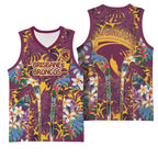 Brisbane Broncos Basketball Jersey Tropical Hibiscus Floral Pattern With Maroon And Yellow Accents