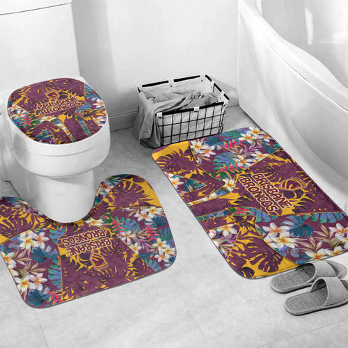 Brisbane Broncos Bathroom Set Tropical Hibiscus Floral Pattern With Maroon And Yellow Accents