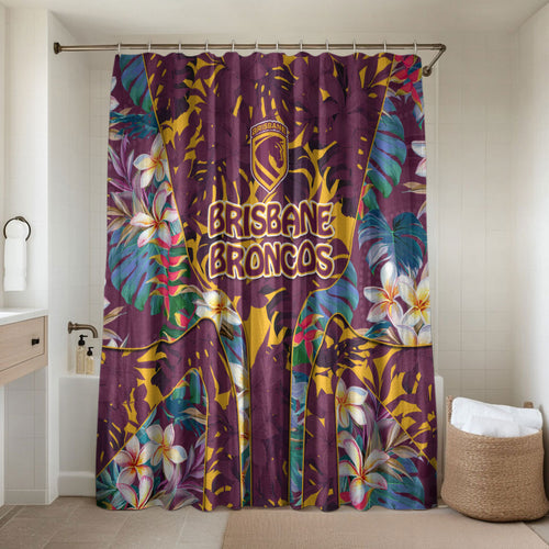 Brisbane Broncos Bathroom Set Tropical Hibiscus Floral Pattern With Maroon And Yellow Accents