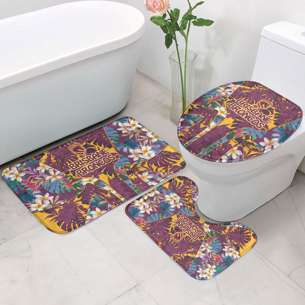 Brisbane Broncos Bathroom Set Tropical Hibiscus Floral Pattern With Maroon And Yellow Accents