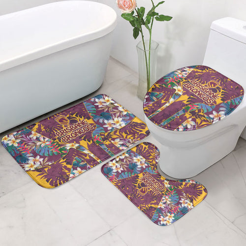 Brisbane Broncos Bathroom Set Tropical Hibiscus Floral Pattern With Maroon And Yellow Accents