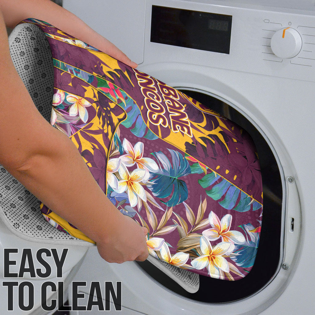 Brisbane Broncos Bathroom Set Tropical Hibiscus Floral Pattern With Maroon And Yellow Accents