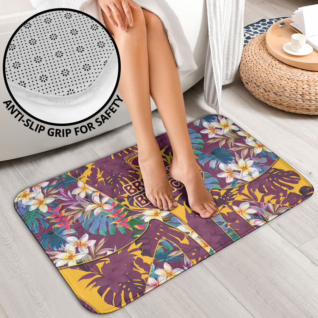 Brisbane Broncos Bathroom Set Tropical Hibiscus Floral Pattern With Maroon And Yellow Accents