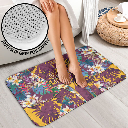 Brisbane Broncos Bathroom Set Tropical Hibiscus Floral Pattern With Maroon And Yellow Accents