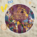 Brisbane Broncos Beach Blanket Tropical Hibiscus Floral Pattern With Maroon And Yellow Accents