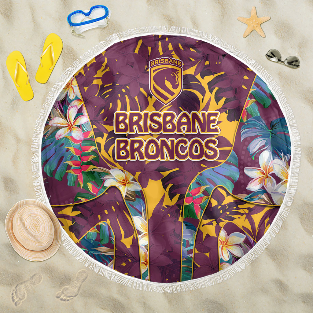 Brisbane Broncos Beach Blanket Tropical Hibiscus Floral Pattern With Maroon And Yellow Accents