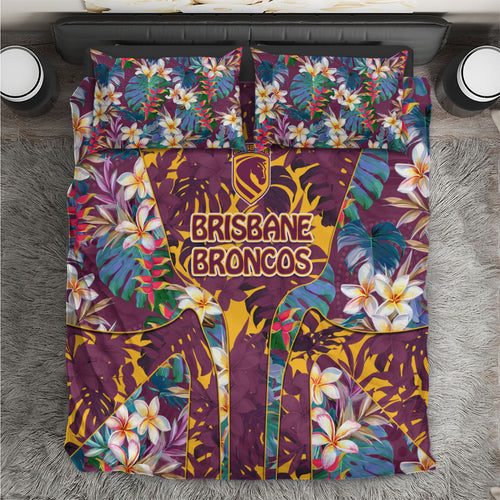 Brisbane Broncos Bedding Set Tropical Hibiscus Floral Pattern With Maroon And Yellow Accents