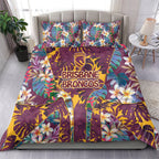 Brisbane Broncos Bedding Set Tropical Hibiscus Floral Pattern With Maroon And Yellow Accents
