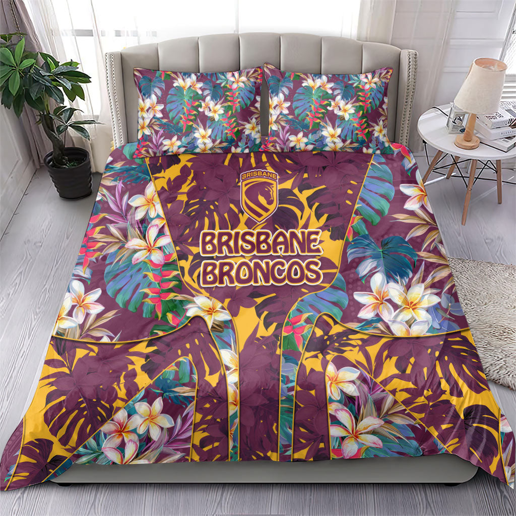 Brisbane Broncos Bedding Set Tropical Hibiscus Floral Pattern With Maroon And Yellow Accents