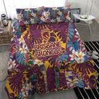 Brisbane Broncos Bedding Set Tropical Hibiscus Floral Pattern With Maroon And Yellow Accents