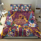 Brisbane Broncos Bedding Set Tropical Hibiscus Floral Pattern With Maroon And Yellow Accents