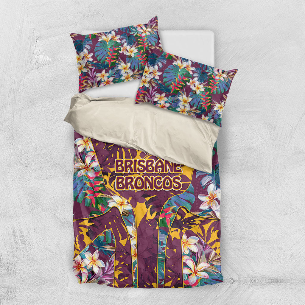 Brisbane Broncos Bedding Set Tropical Hibiscus Floral Pattern With Maroon And Yellow Accents