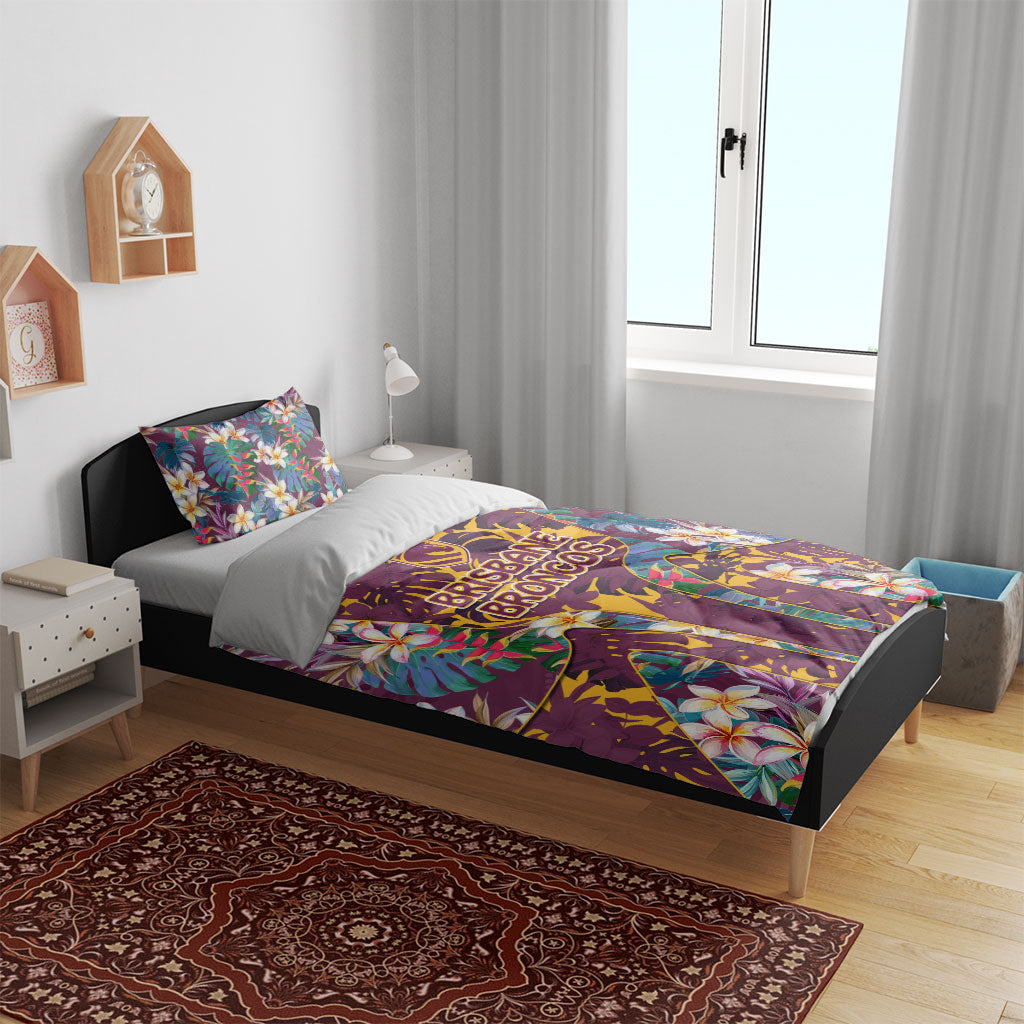 Brisbane Broncos Bedding Set Tropical Hibiscus Floral Pattern With Maroon And Yellow Accents