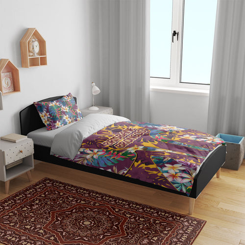 Brisbane Broncos Bedding Set Tropical Hibiscus Floral Pattern With Maroon And Yellow Accents