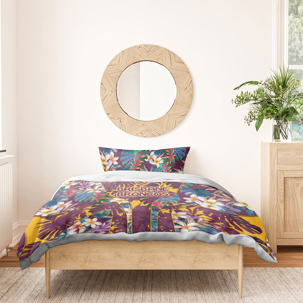 Brisbane Broncos Bedding Set Tropical Hibiscus Floral Pattern With Maroon And Yellow Accents