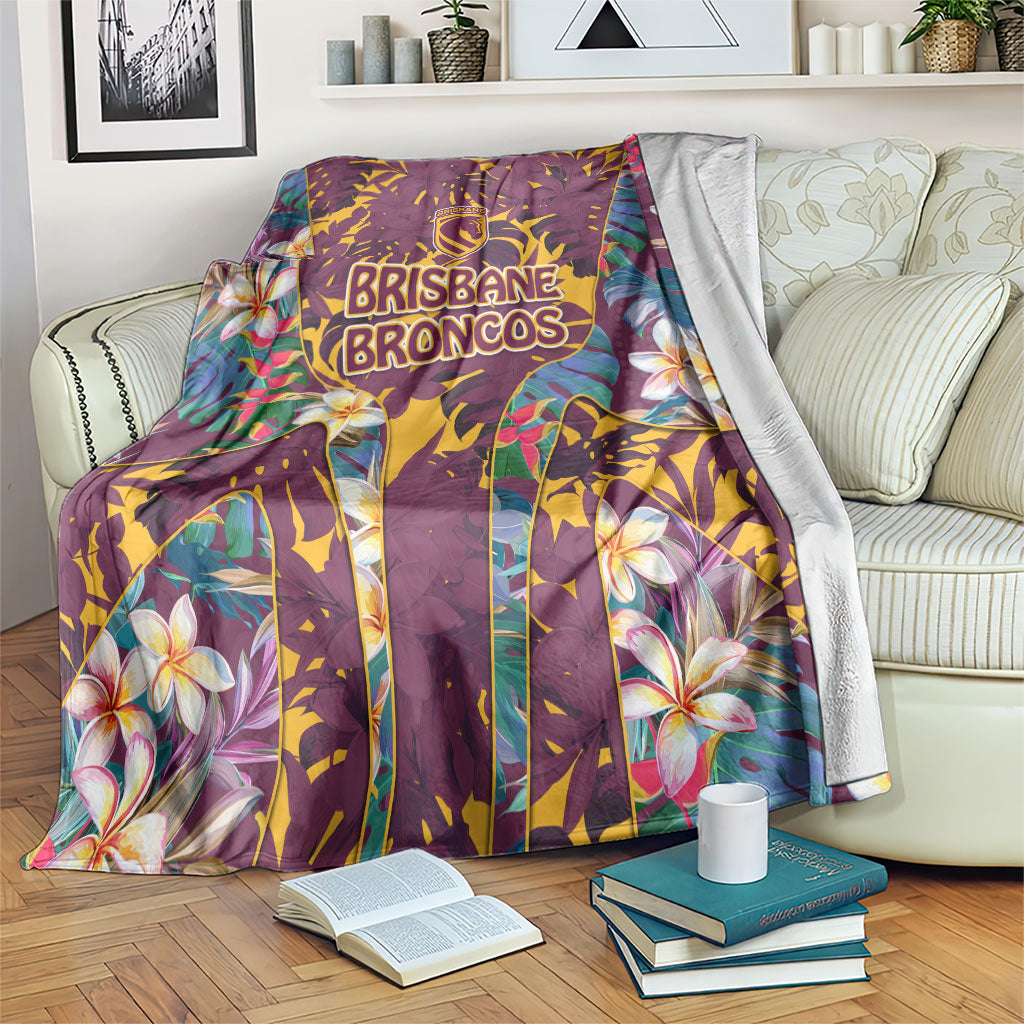 Brisbane Broncos Blanket Tropical Hibiscus Floral Pattern With Maroon And Yellow Accents