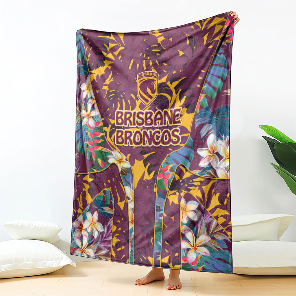Brisbane Broncos Blanket Tropical Hibiscus Floral Pattern With Maroon And Yellow Accents