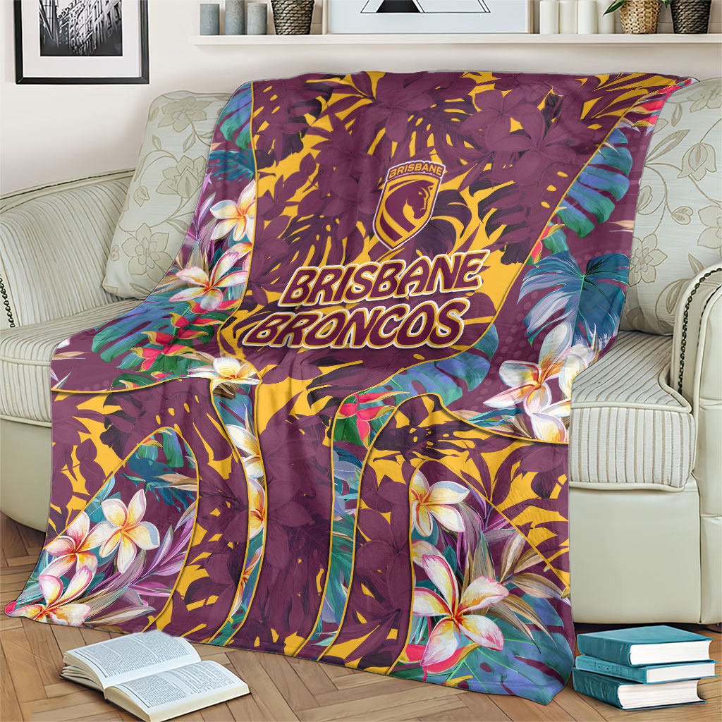 Brisbane Broncos Blanket Tropical Hibiscus Floral Pattern With Maroon And Yellow Accents
