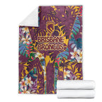 Brisbane Broncos Blanket Tropical Hibiscus Floral Pattern With Maroon And Yellow Accents