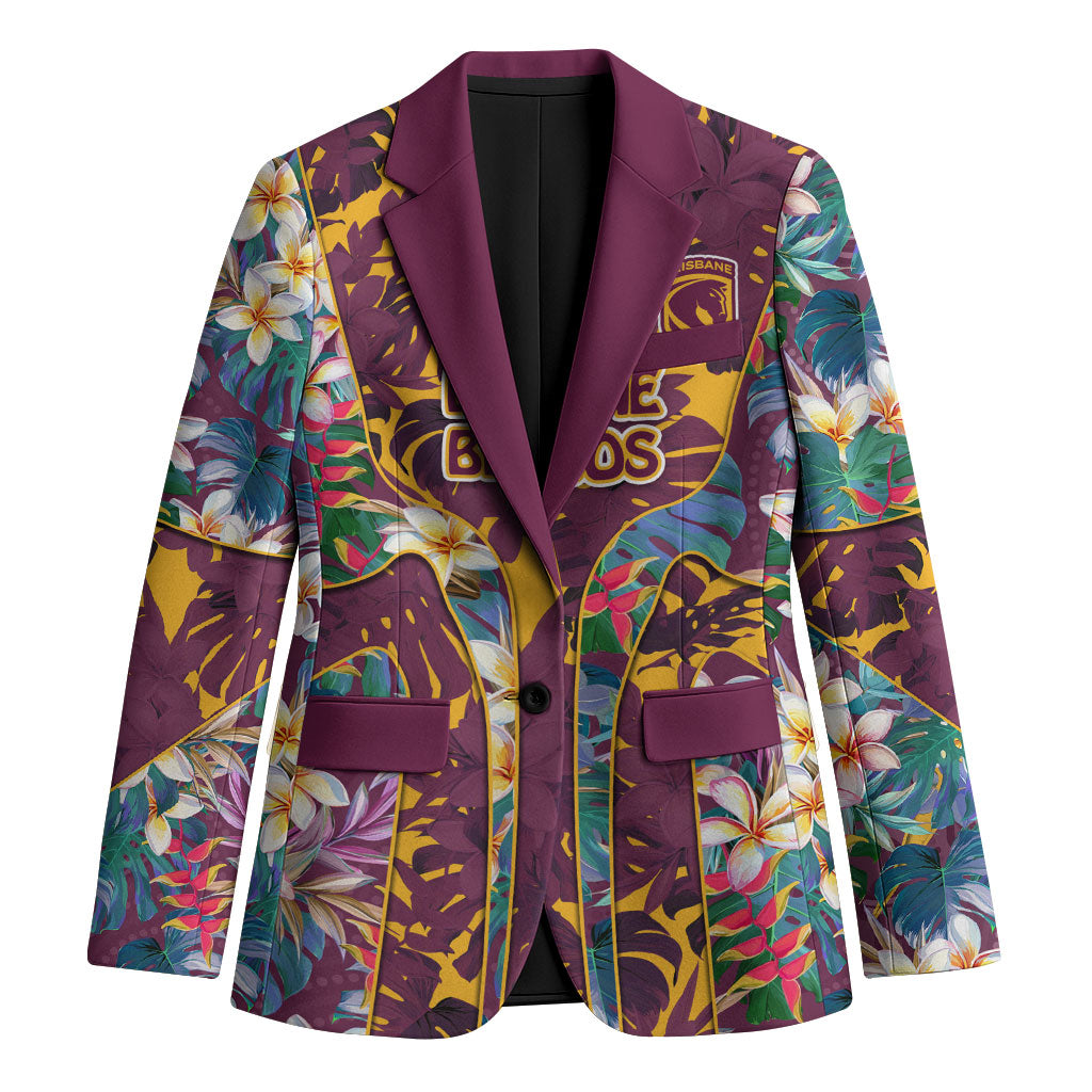 Brisbane Broncos Blazer Tropical Hibiscus Floral Pattern With Maroon And Yellow Accents