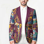 Brisbane Broncos Blazer Tropical Hibiscus Floral Pattern With Maroon And Yellow Accents