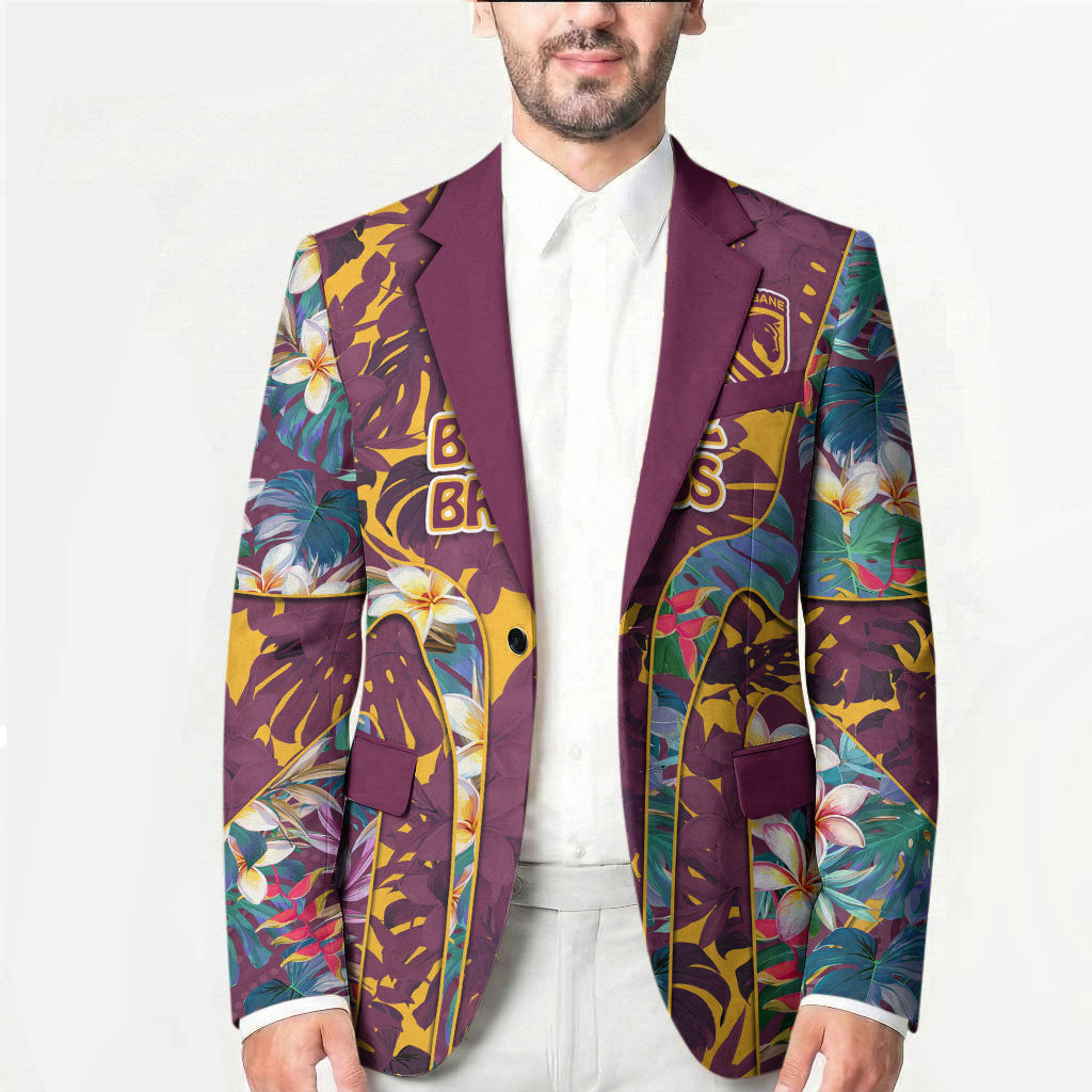 Brisbane Broncos Blazer Tropical Hibiscus Floral Pattern With Maroon And Yellow Accents