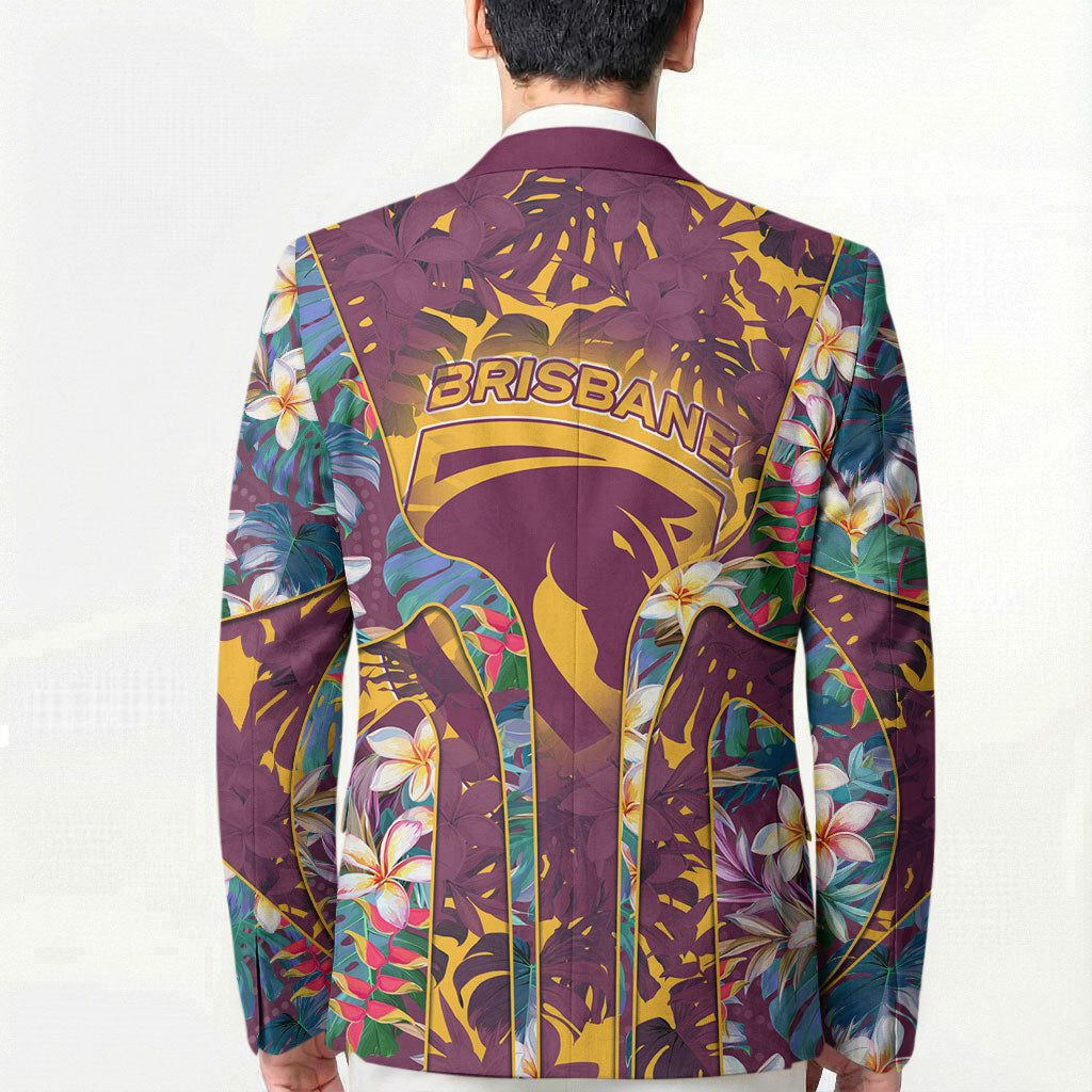 Brisbane Broncos Blazer Tropical Hibiscus Floral Pattern With Maroon And Yellow Accents