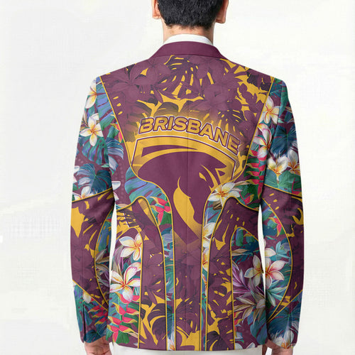 Brisbane Broncos Blazer Tropical Hibiscus Floral Pattern With Maroon And Yellow Accents
