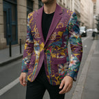 Brisbane Broncos Blazer Tropical Hibiscus Floral Pattern With Maroon And Yellow Accents