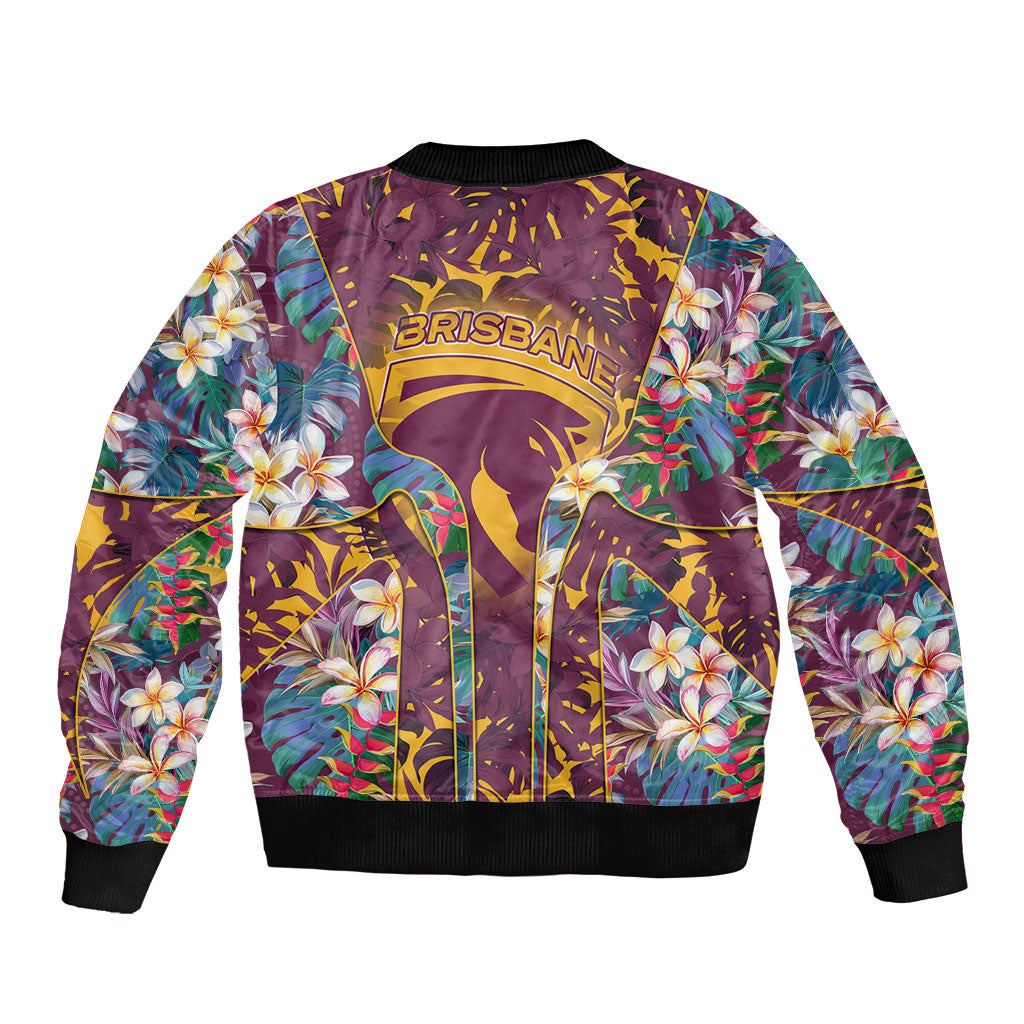 Brisbane Broncos Bomber Jacket Tropical Hibiscus Floral Pattern With Maroon And Yellow Accents