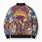 Brisbane Broncos Bomber Puffer Jacket Tropical Hibiscus Floral Pattern With Maroon And Yellow Accents