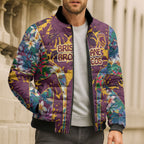 Brisbane Broncos Bomber Puffer Jacket Tropical Hibiscus Floral Pattern With Maroon And Yellow Accents
