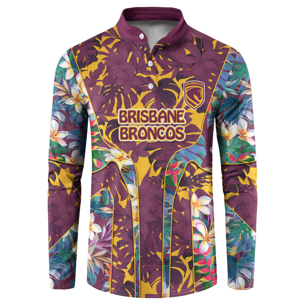 Brisbane Broncos Button Sweatshirt Tropical Hibiscus Floral Pattern With Maroon And Yellow Accents