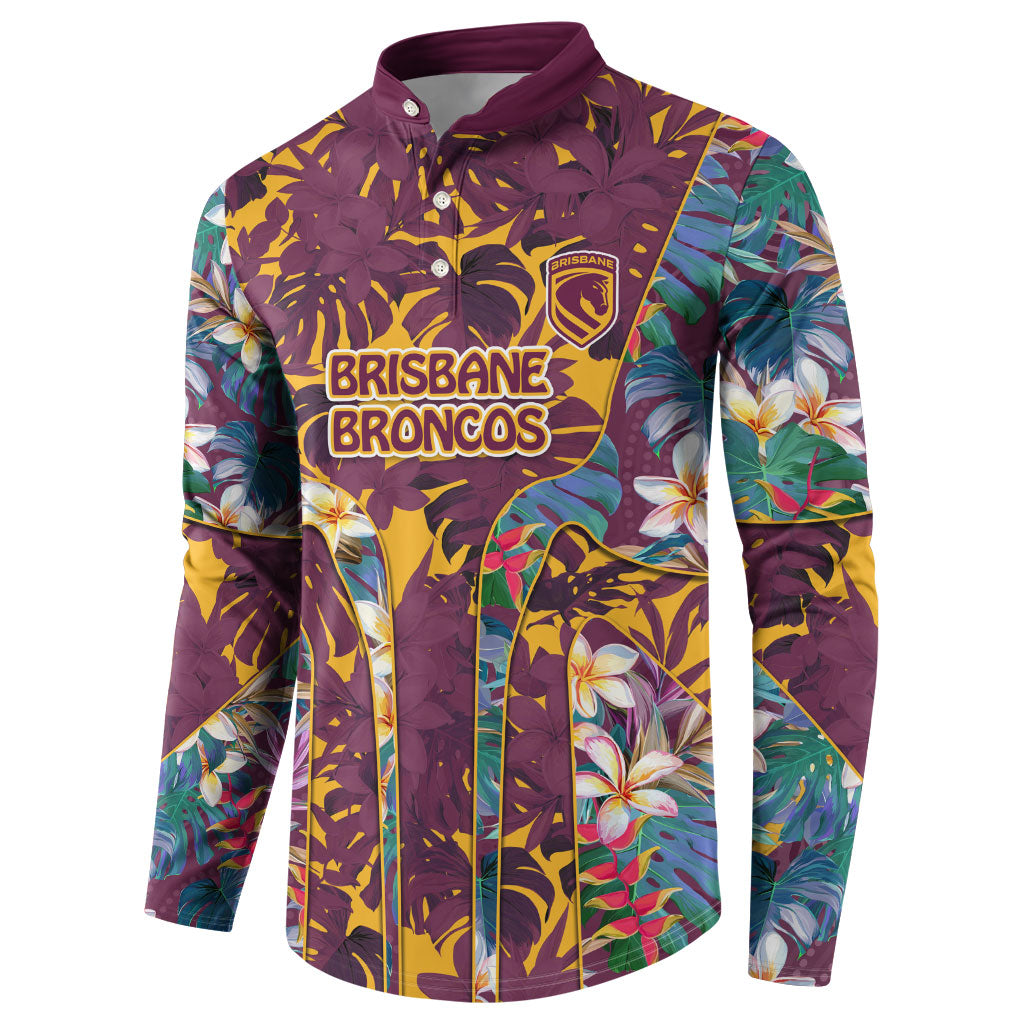 Brisbane Broncos Button Sweatshirt Tropical Hibiscus Floral Pattern With Maroon And Yellow Accents